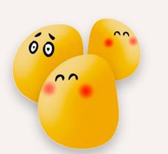 Three happy potato mascots